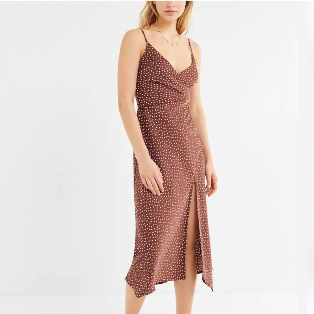 Urban Outfitters Brown Polka Dot Satin Dress